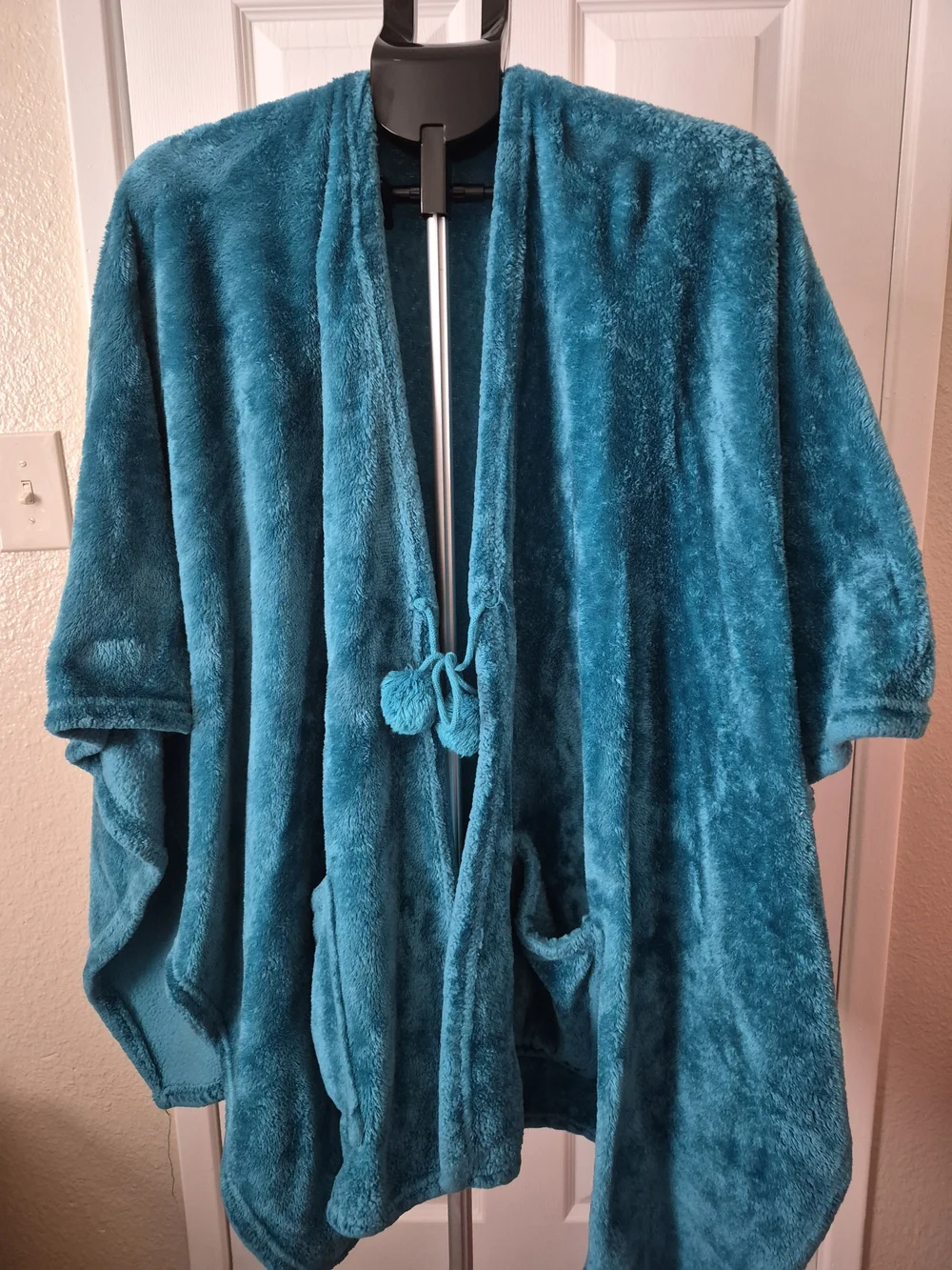 Plush Teal Cozy Wrap with Pom Tie
